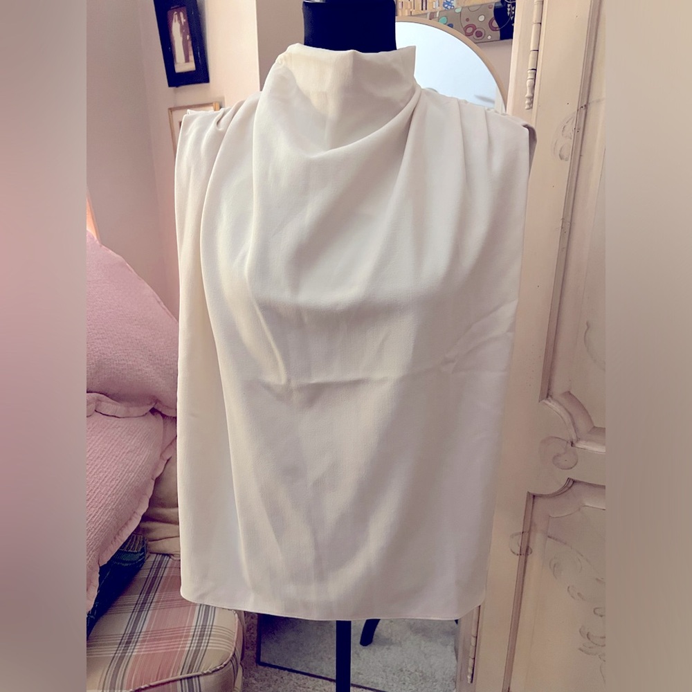 White Zara gathered no sleeve mock neck top
